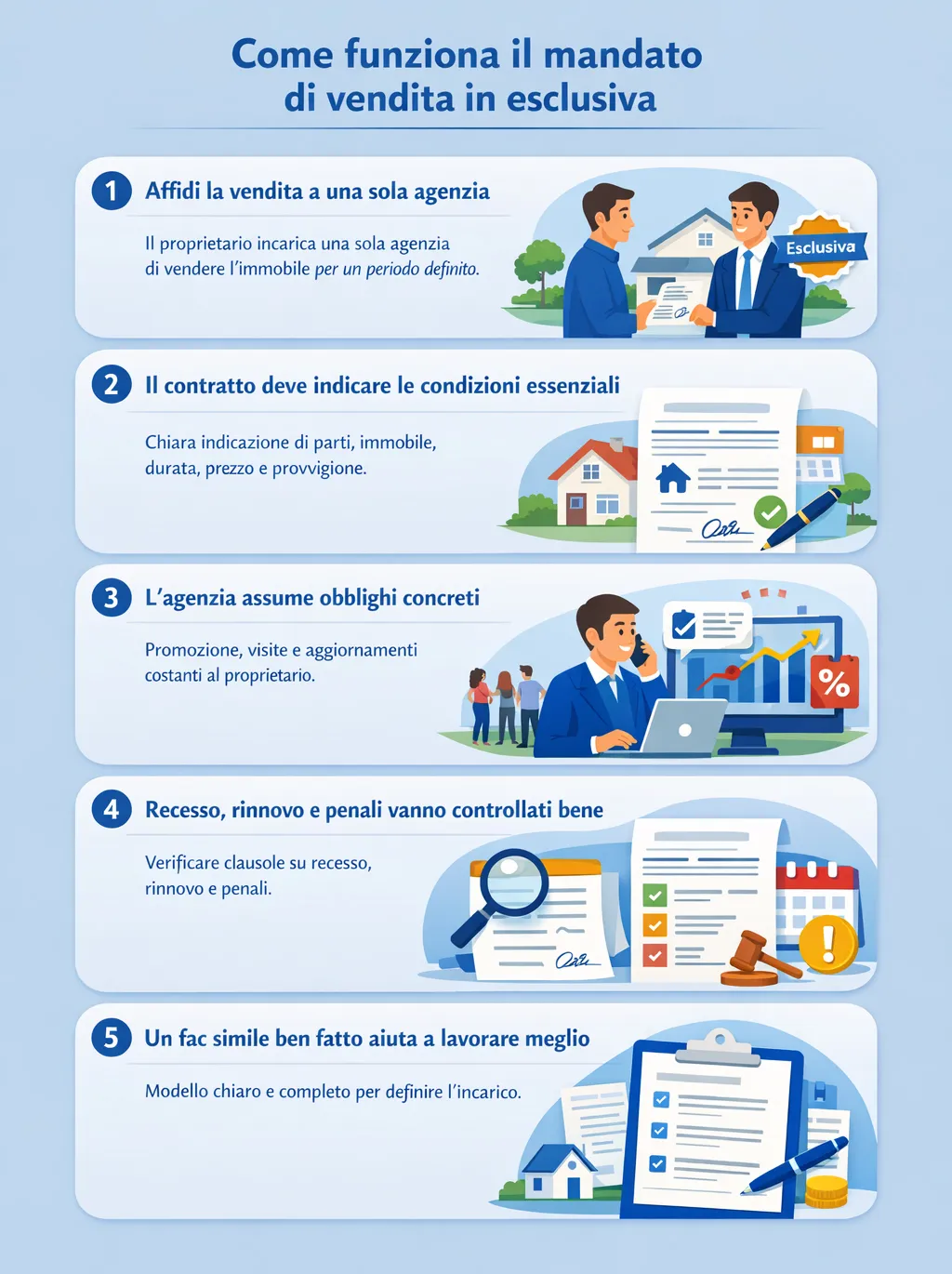 Infografica che illustra come funziona il mandato di vendita in esclusiva
