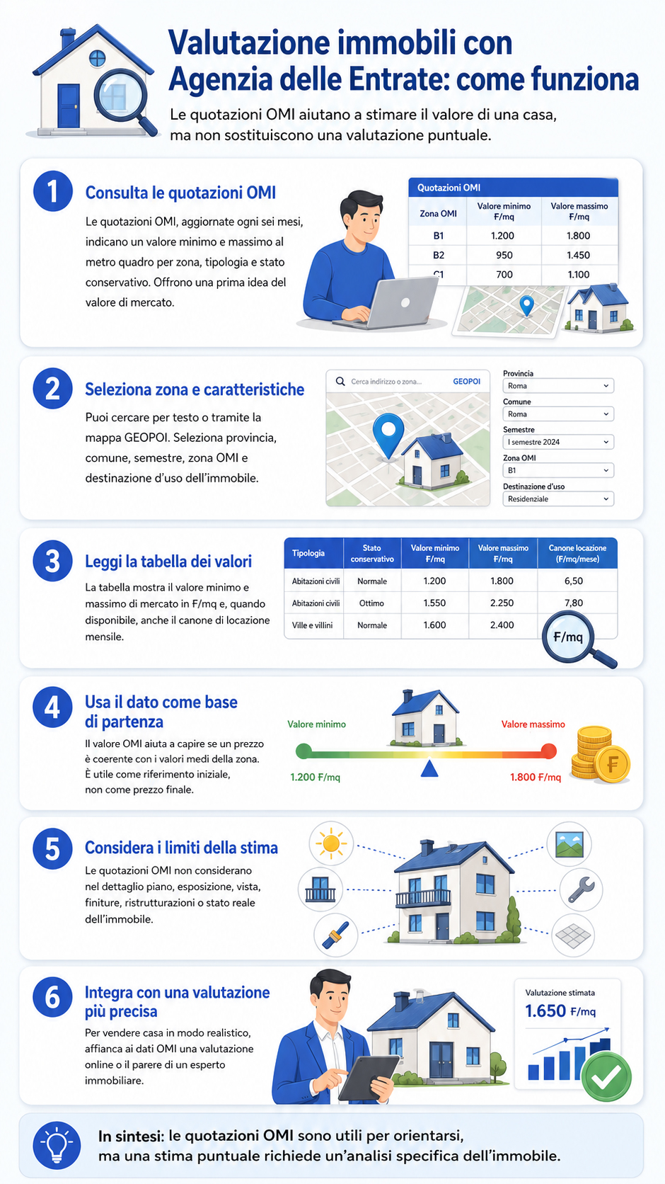 Infografica che illustra come funziona la valutazione degli immobili con l'agenzia delle entrate