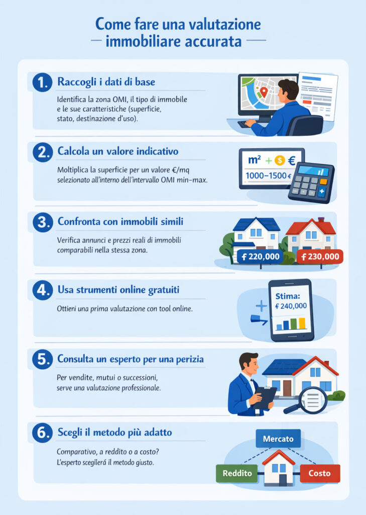 Infografica che illustra come si fa una valutazione immobiliare