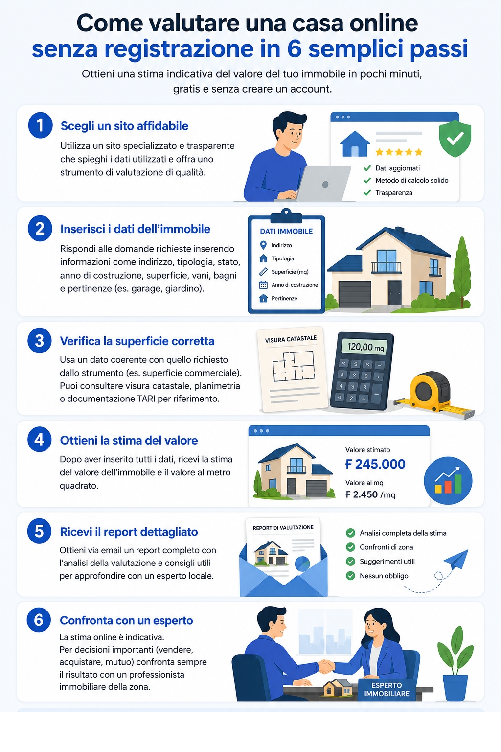 infografica che illsutra come valutare casa online gratis senza registrazione