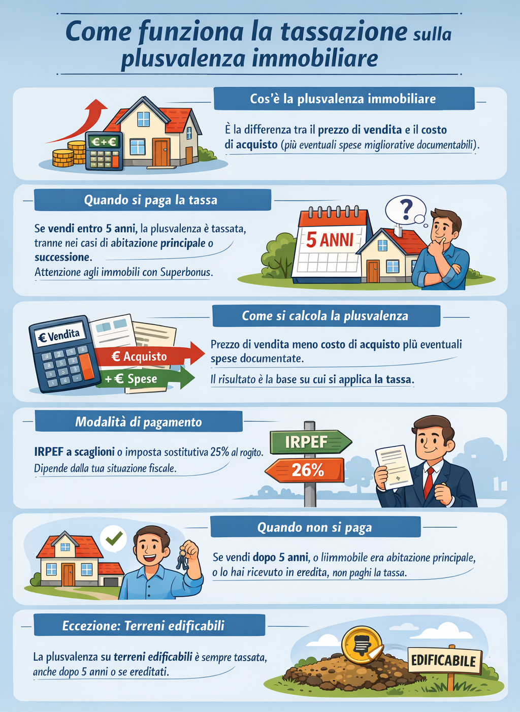Infografica che illustra come funziona la plusvalenza immobiliare