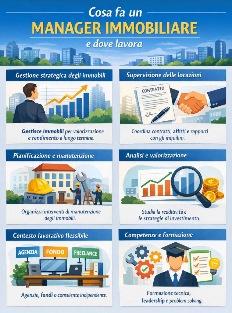 Infografica che illustra cos'è un manager immobiliare o real estate manager