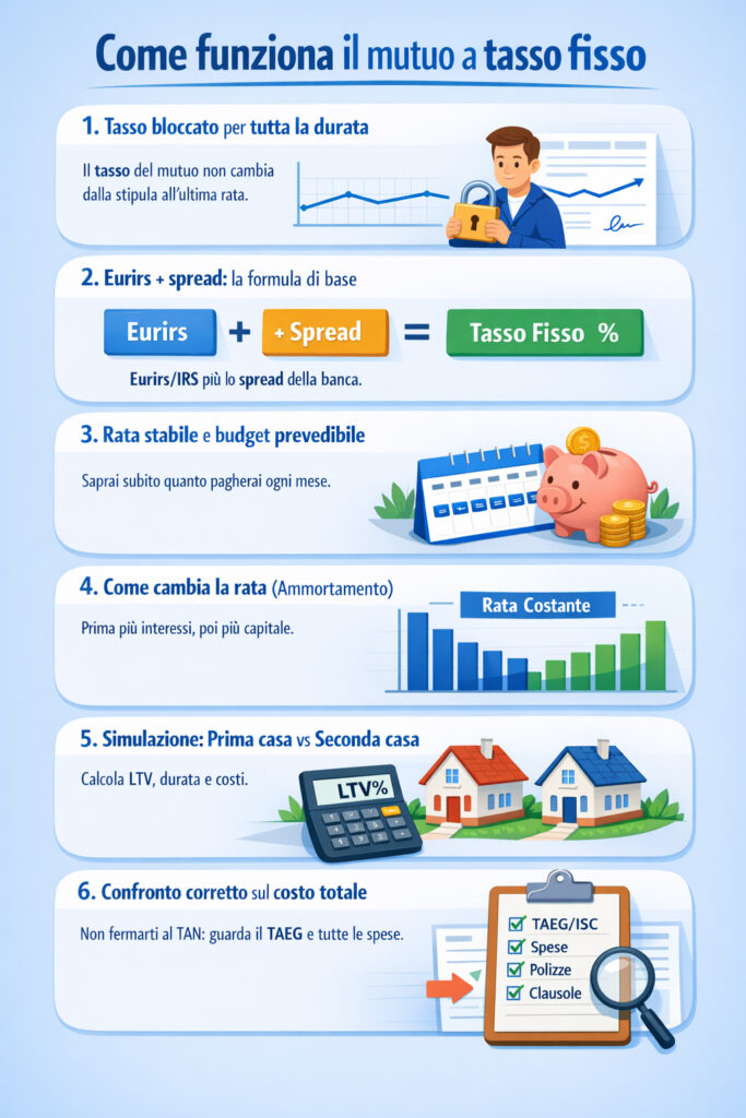 Inforafica che illustra cos'è e come funziona il tasso fisso per mutui