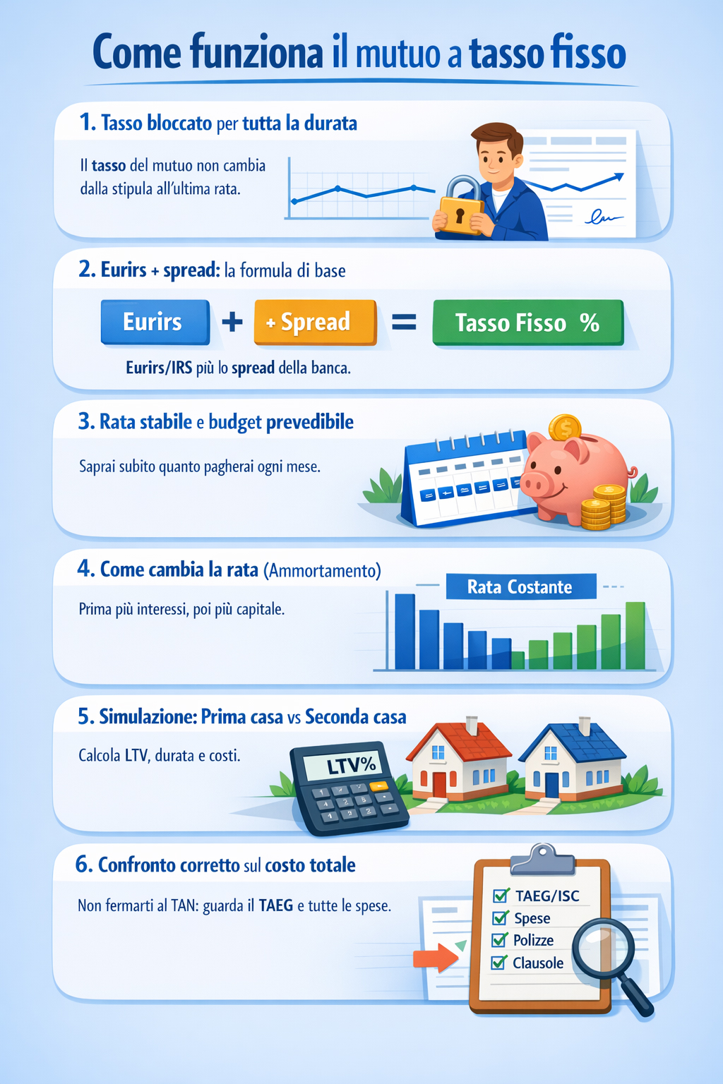 Inforafica che illustra cos'è e come funziona il tasso fisso per mutui