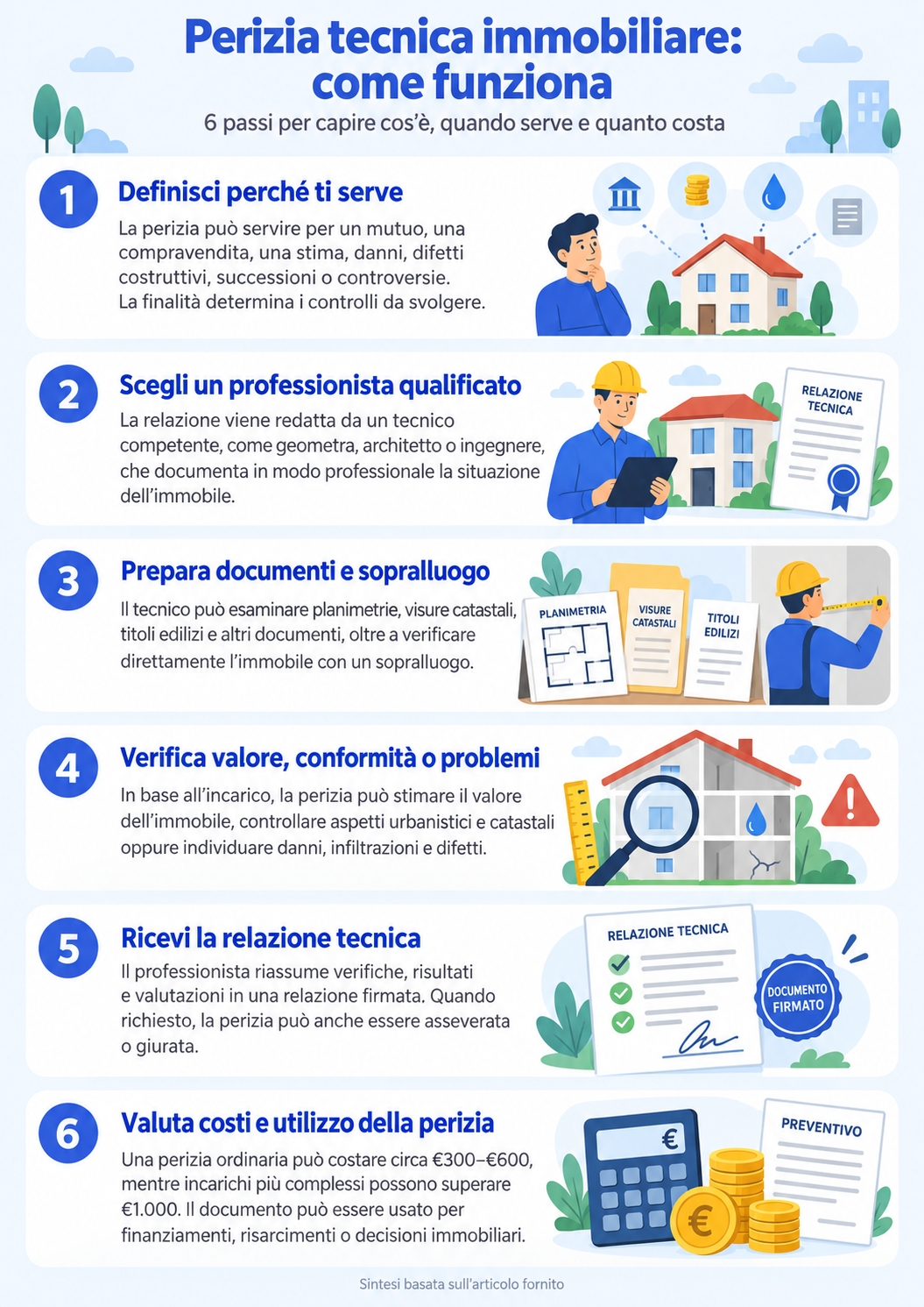 Infografica che illustra quando serve e quanto costa una perizia immobiliare