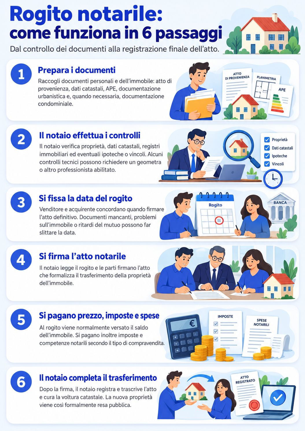 Infografica che illustra come funziona il rogito notarile