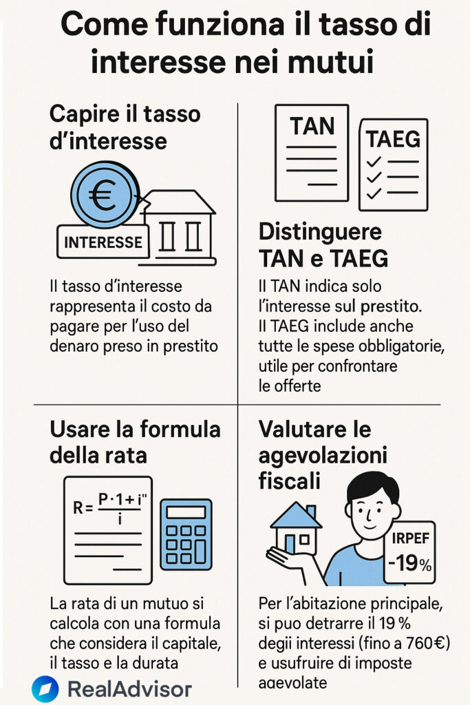 Infografica che illustra il funzionamento del tasso d'interesse