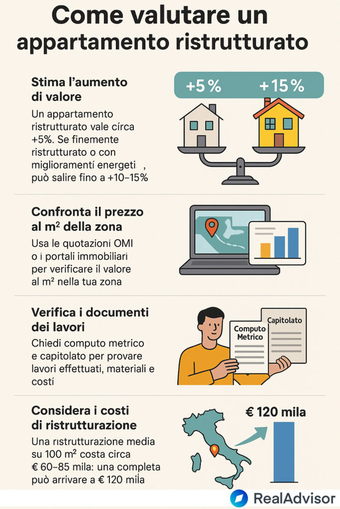 Infografica che illustra come effettuare la valutazione di un appartamento ristrutturato