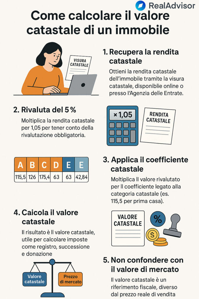 Infografica che illustra come si fa la valutazione catastale