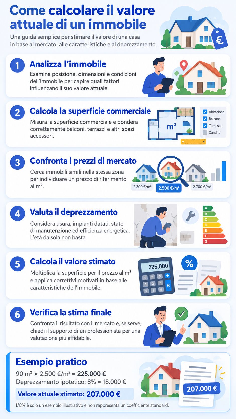 Infografica che illustra come effettuare il calcolo del deprezzamento di un immobile