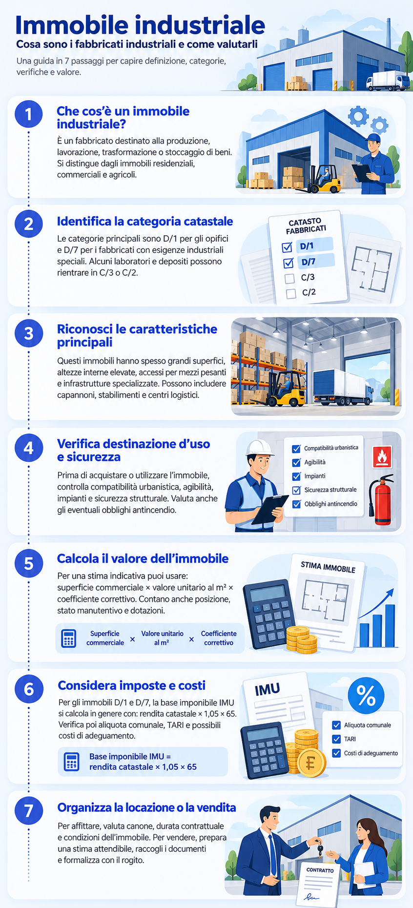 Infografica che illustra come valutare un edificio industriale