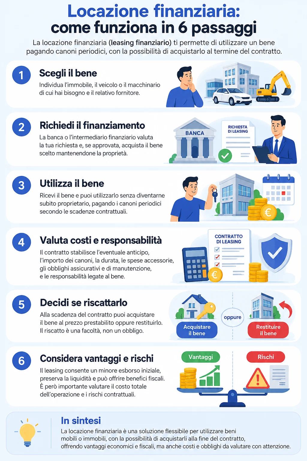 Infografica che illustra come funziona la locazione finanziaria