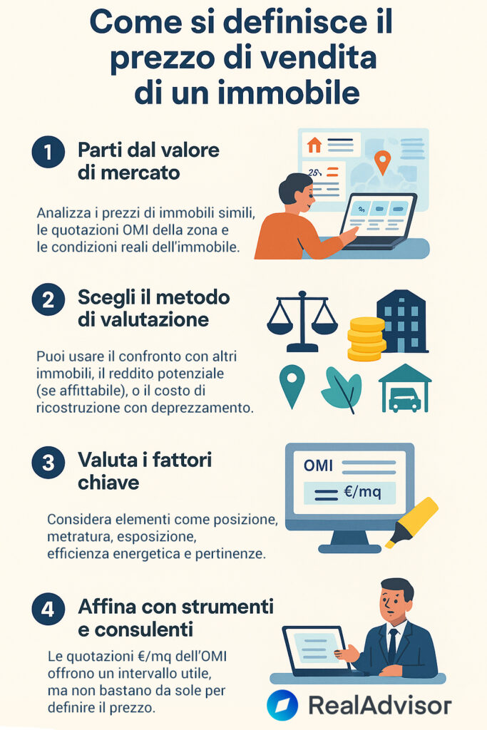Infografica che illustra come si calcola il prezzo di vendita di una casa