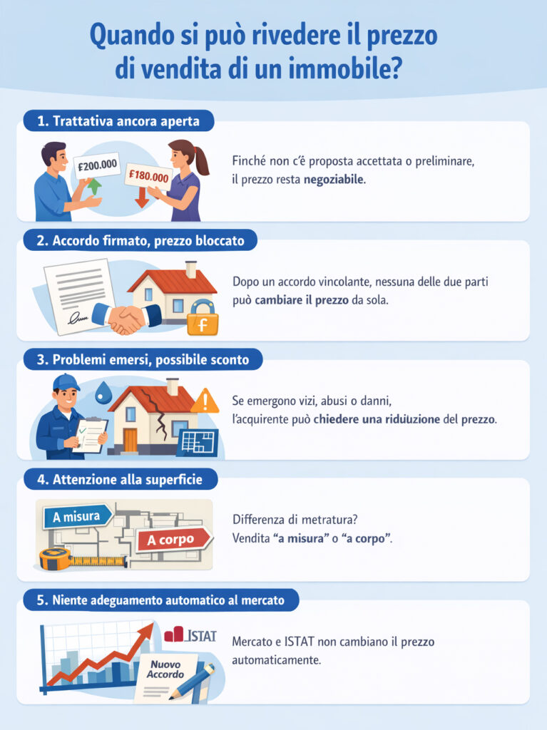 Infografica che illustra i dettagli su una possibile revisione del prezzo dell'immobile
