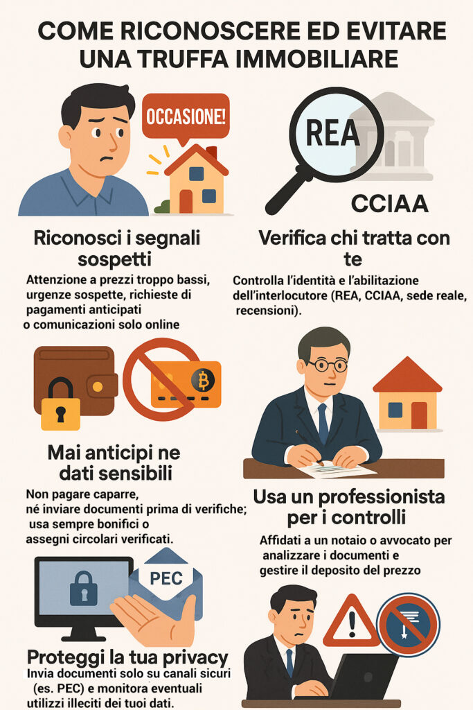 Infografica che illustra come proteggersi dalle truffe immobiliari