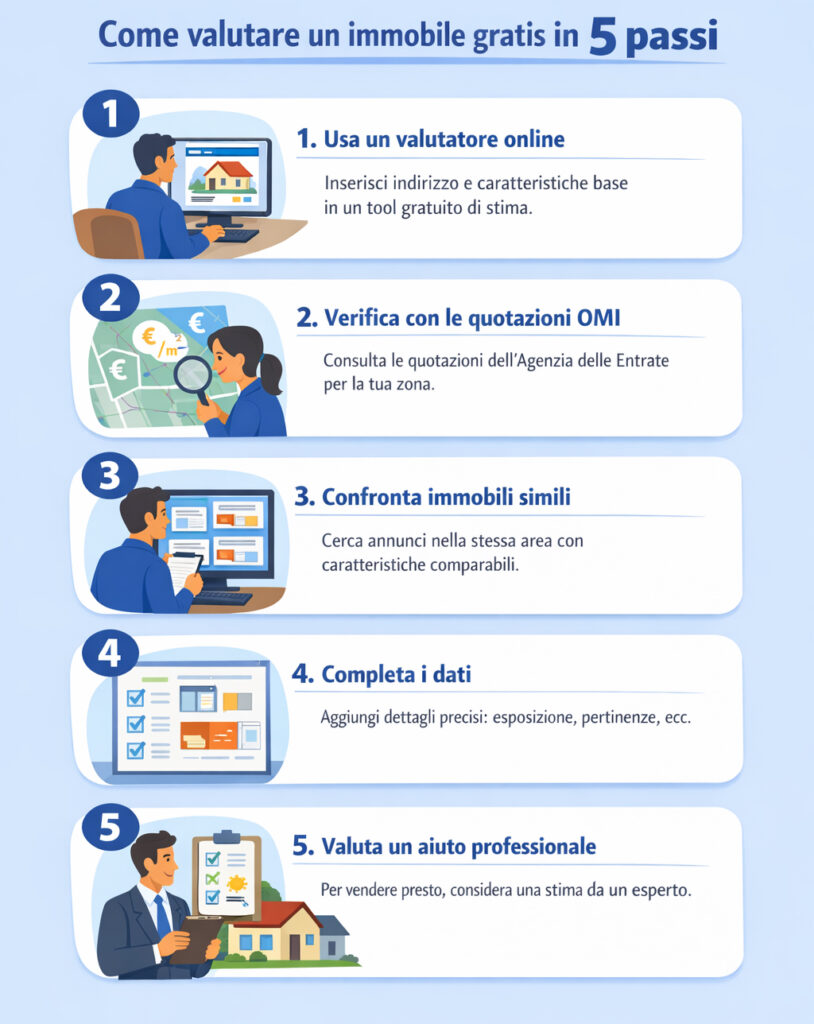 Infografica che spiega come valutare una casa online gratis