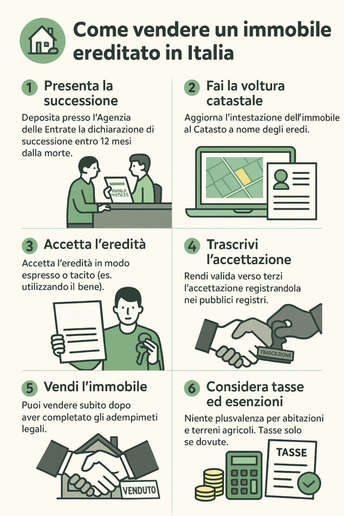 Infografica che illustra  come funziona la vendita di un immobile ereditato