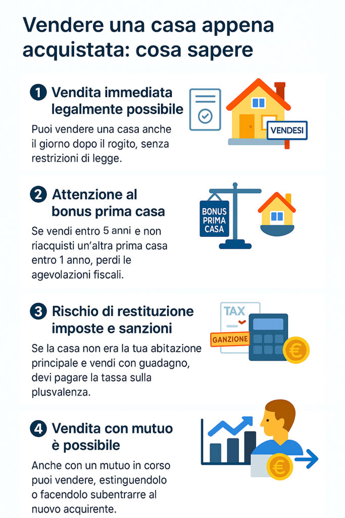 Infografica che illustra le situazioni possibili nella vendita della casa subito dopo l'acquisto
