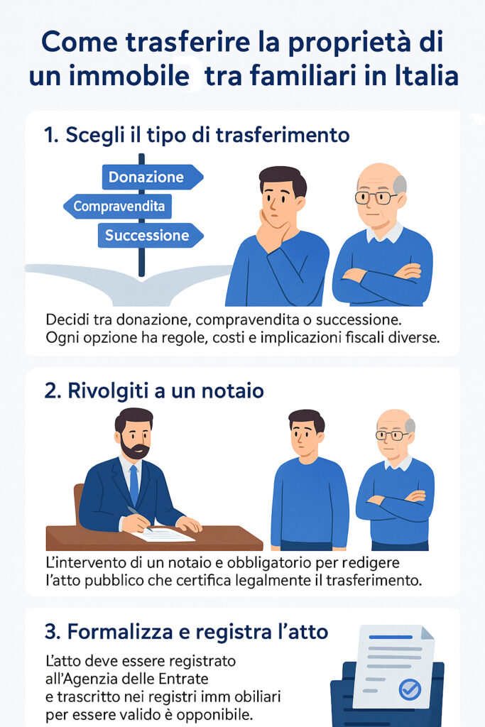Infografica che spiega come trasferire un immobile ai familiari