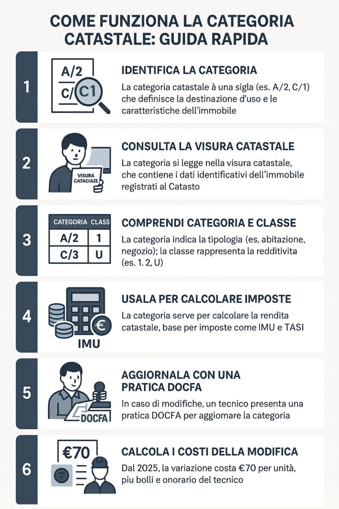 Infografica che illustra cos'è e come funziona la categoria catastale