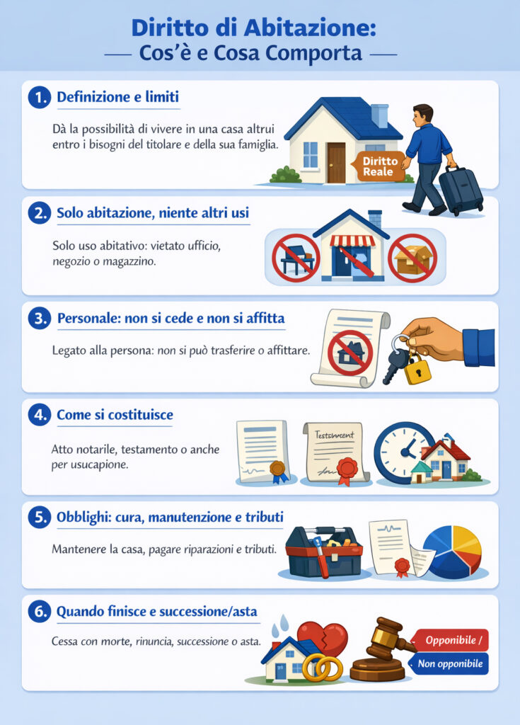 Infografica che illustra cos'è e come funziona il diritto di abitazione