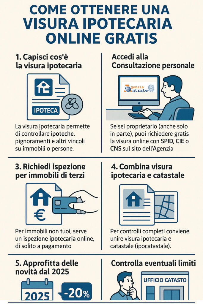 Infografica che illustra come fare la visura ipotecaria online gratis