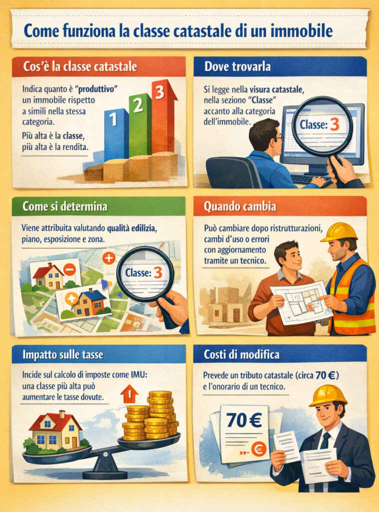 Infografica che illustra come funziona la classe catastale