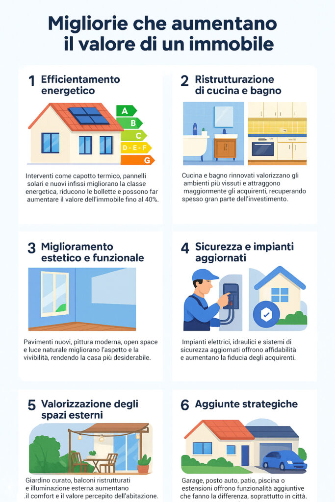 Infografica che mostra le migliorie per aumentare il valore dell'immobile