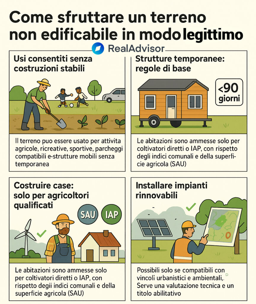 Infografica che illustra come sfruttare terreno non edificabile