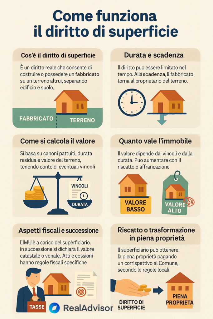 Infografica che illustra come funziona il diritto di superficie