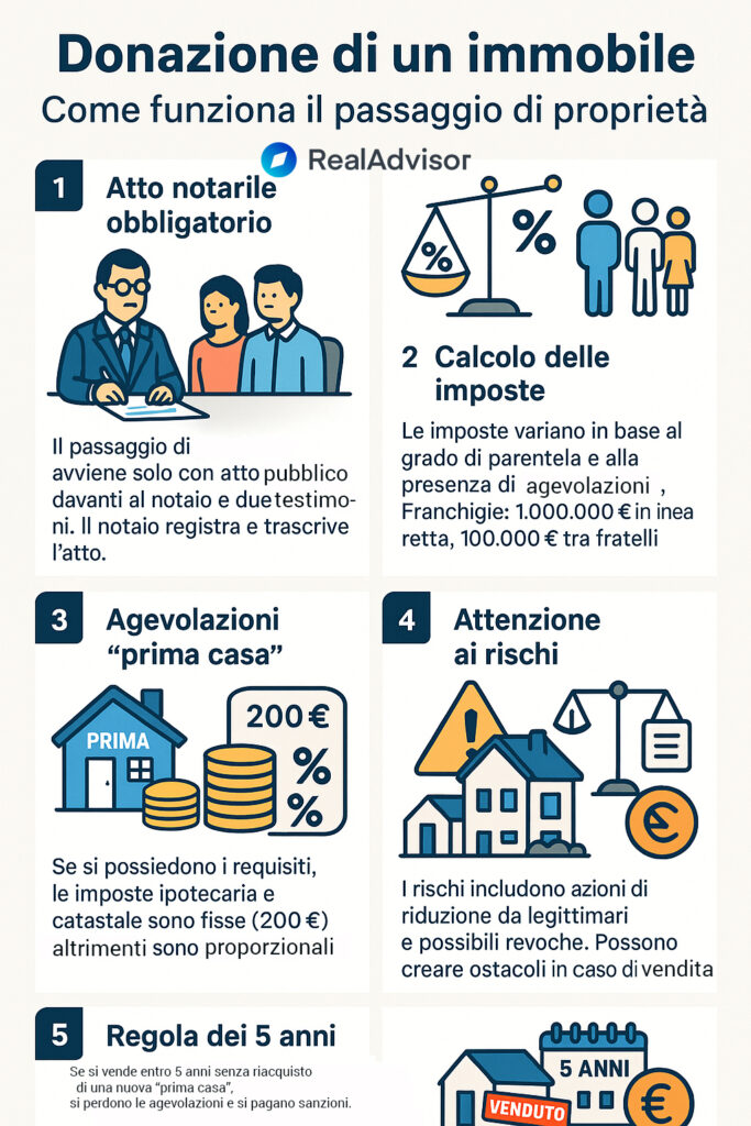 Infografica che illustra il funzionamento della donazione di un immobile