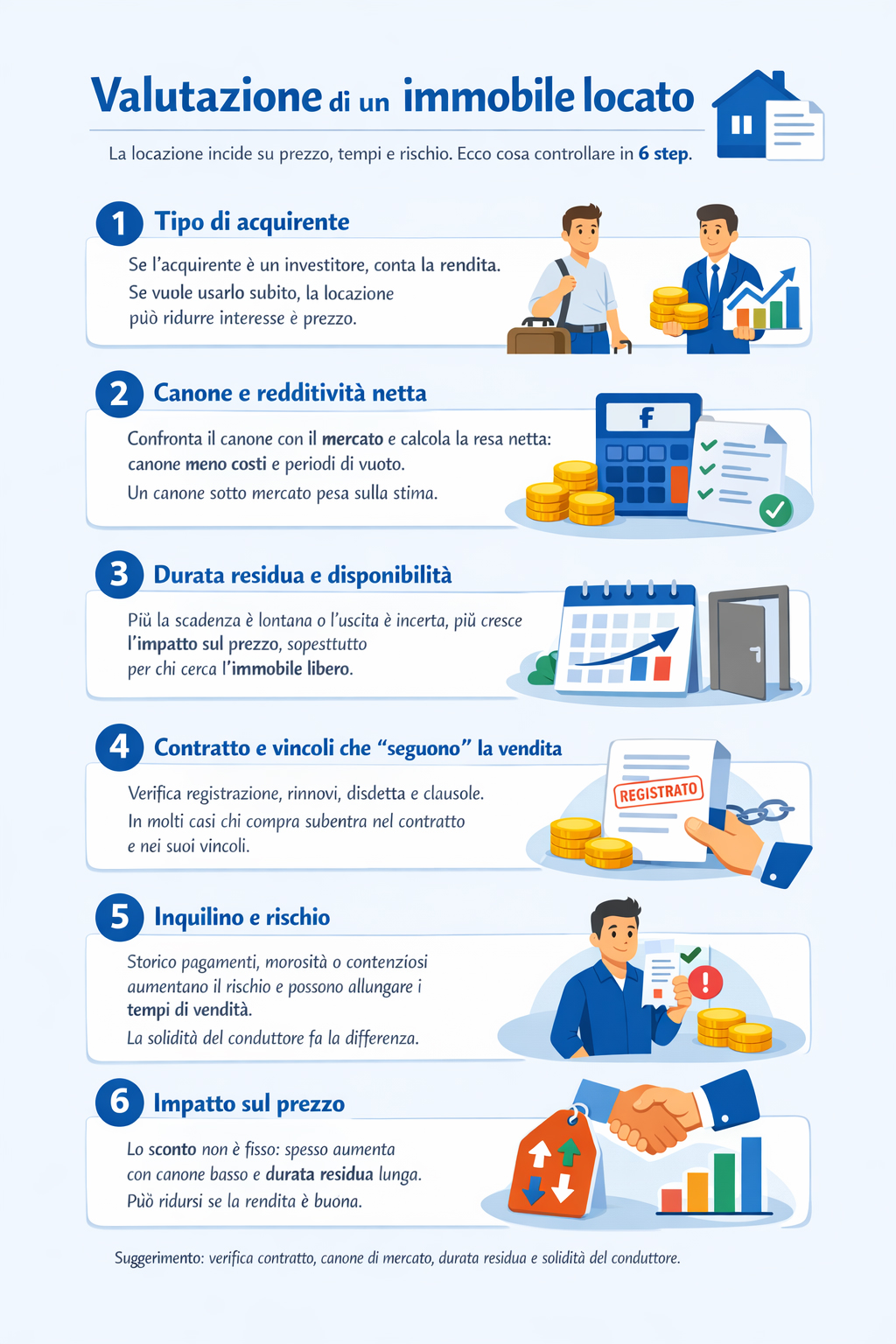 Infografica che illustra come funziona la valutazione di un immobile locato