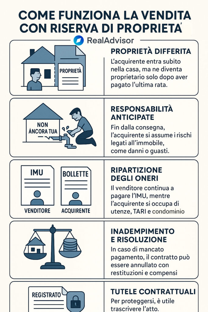 Infografica che illustra come funziona la venduita con riserva di proprietà e la sua durata massima