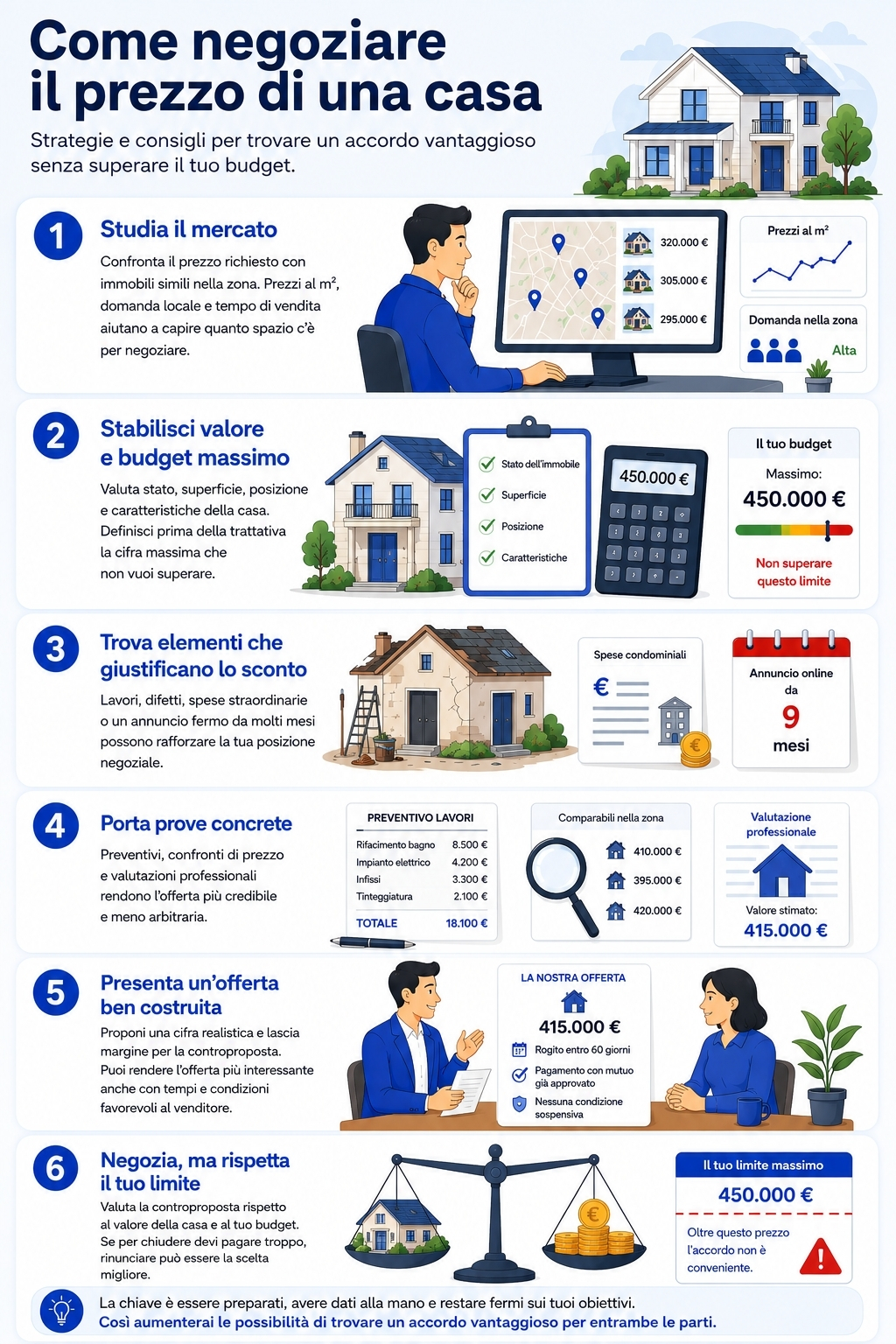 Infografica che spiega come negoziare il prezzo di una casa