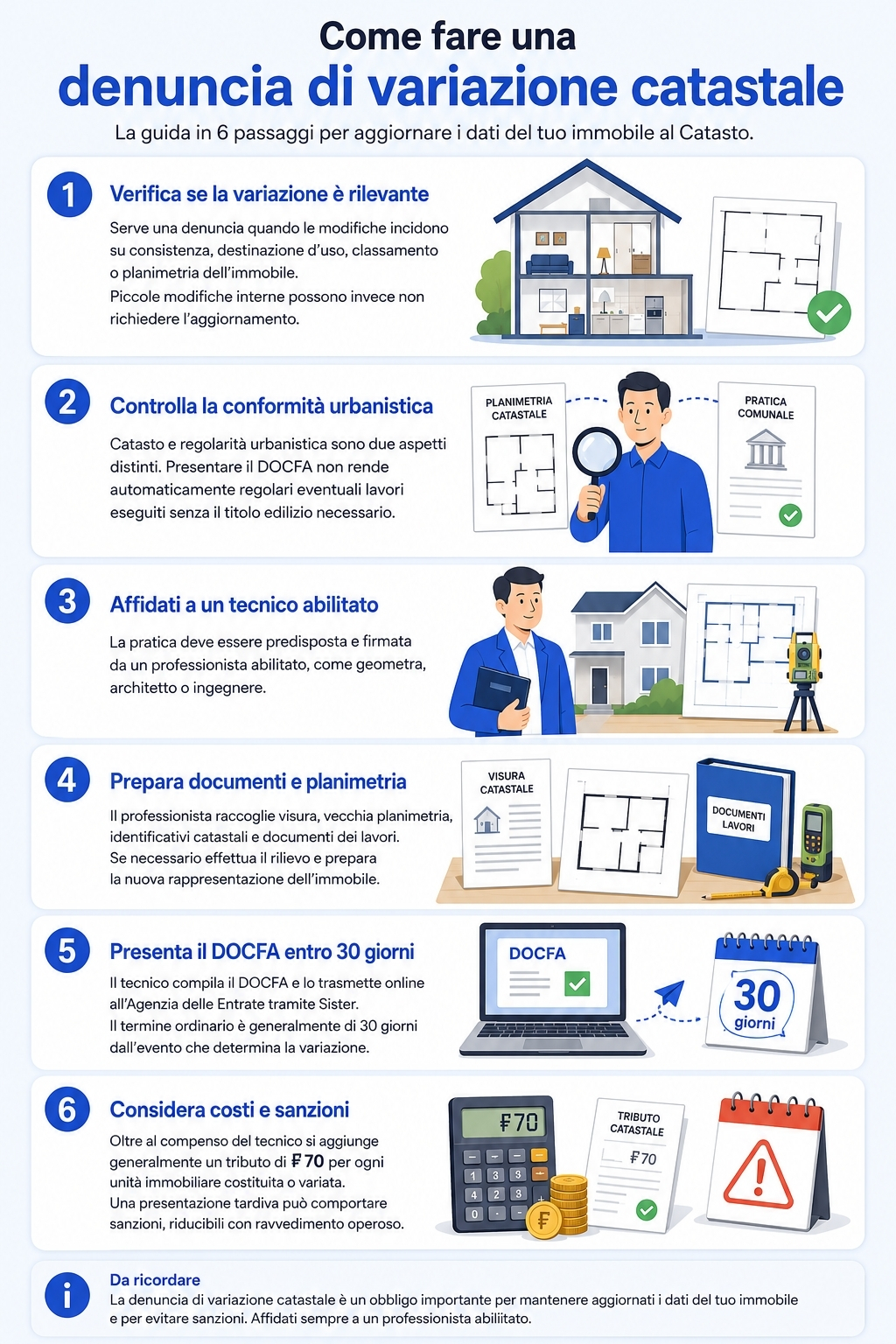 Infografica che spiega come funziona la denunncia di variazione catastale