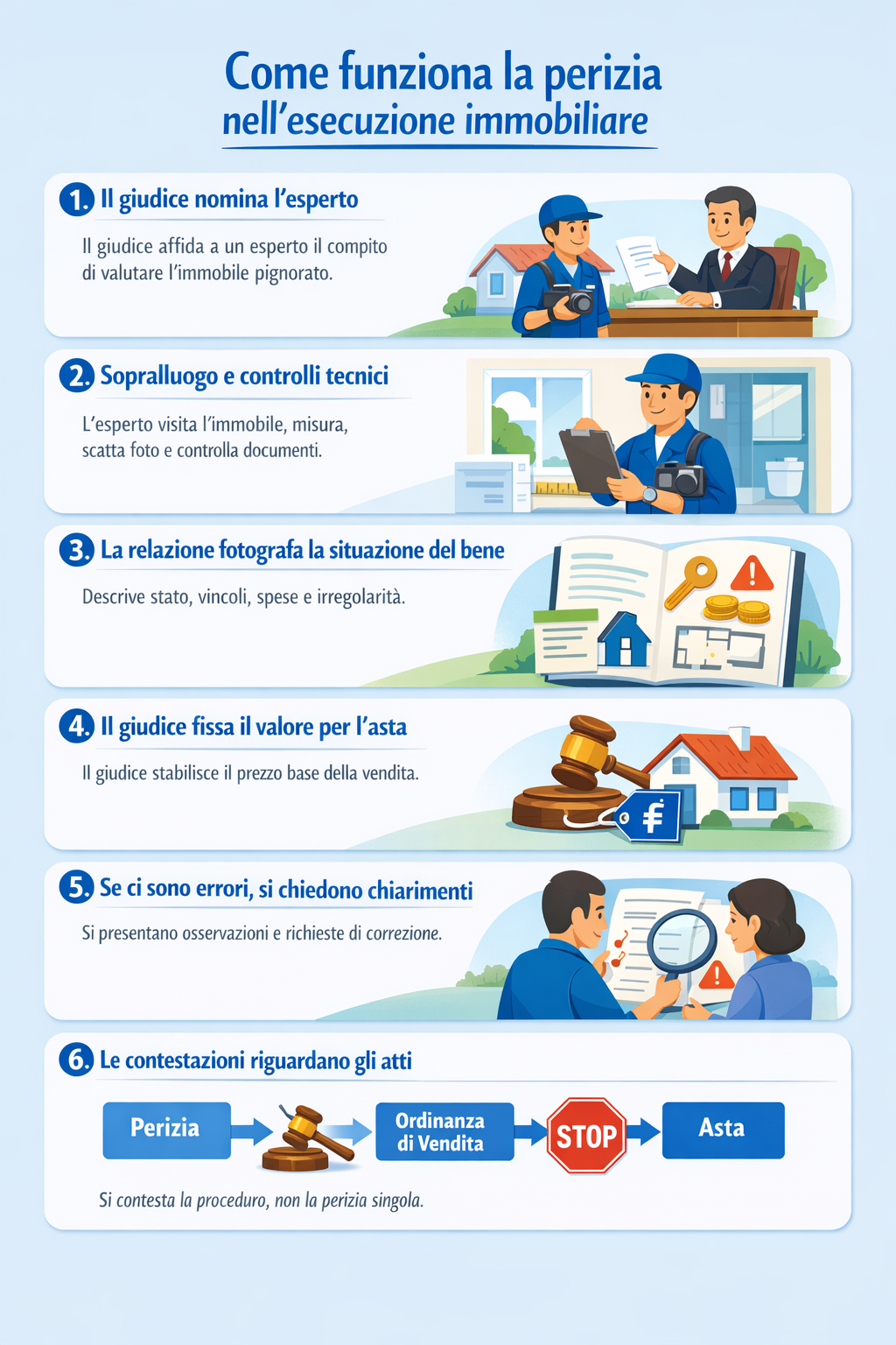 Infografica che illustra come funziona la perizia per l'esecuzione immobiliare