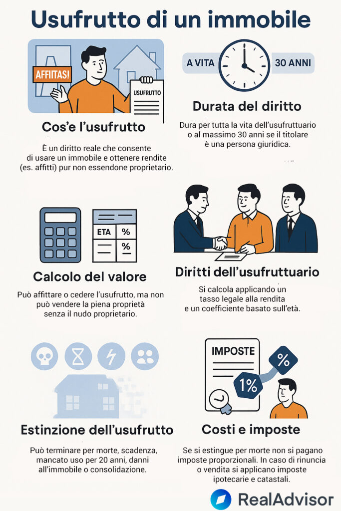 Infografica che illustra cos'è e come funziona l'usufrutto