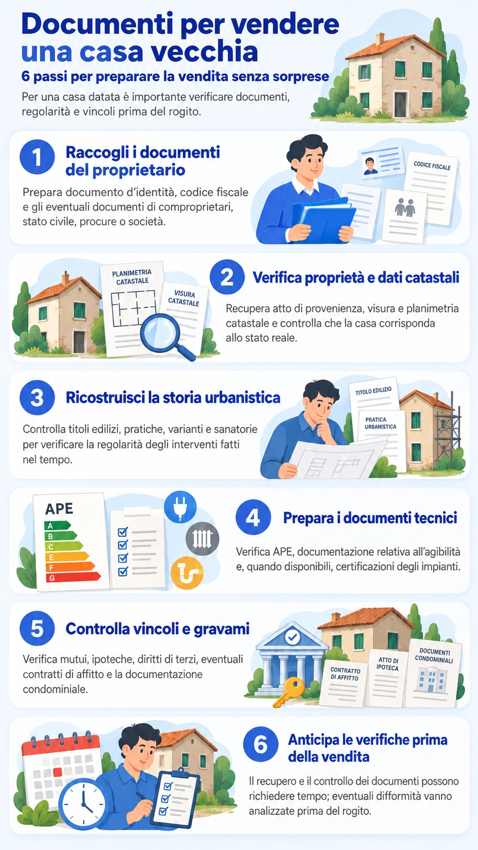 Infografica che illustra quali documenti occorrono per vendere una casa vecchia