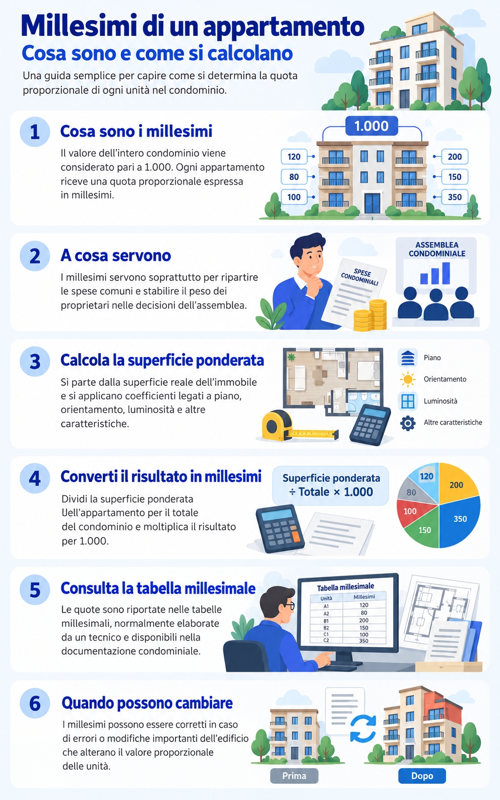 Infografica che illustra cosa sono e come si calcolano i millesimi di un appartamento