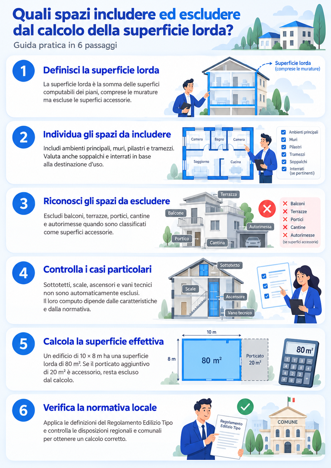 Infografica che illustra cos'è e come si calcola la superficie lorda
