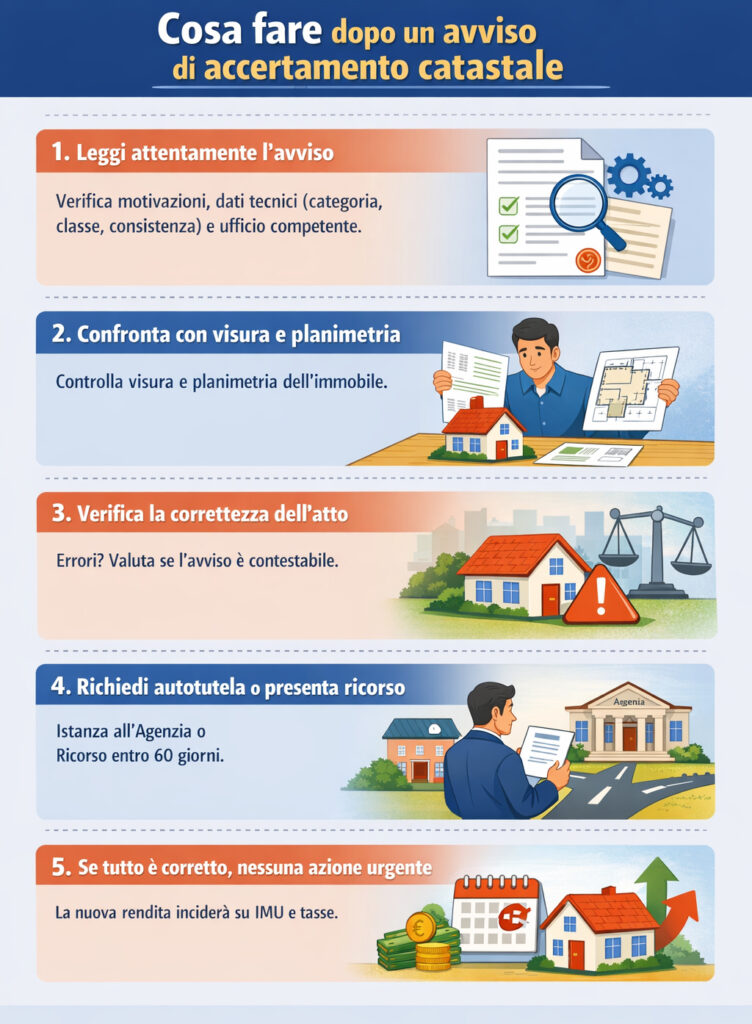 Infografica che illustra come funziona l'accertamento catastale