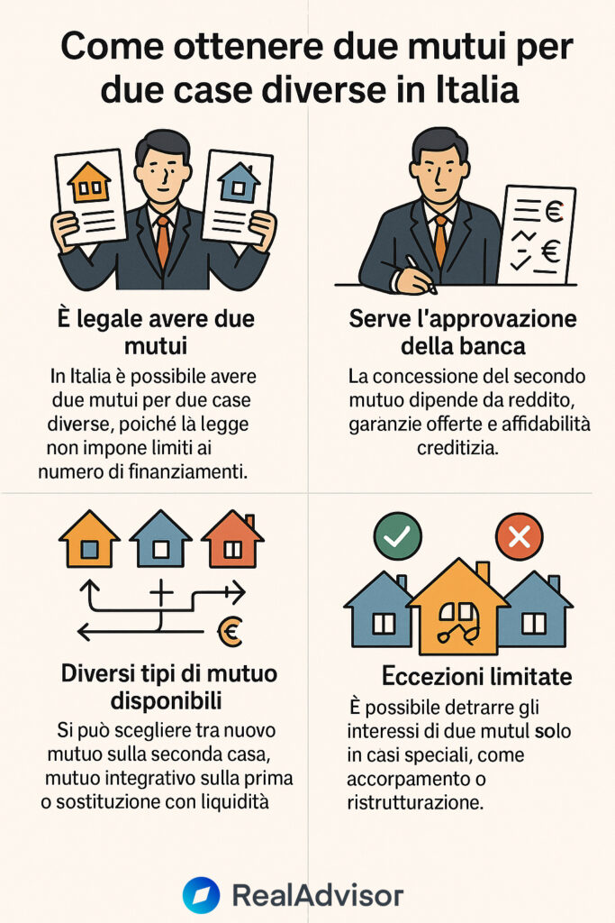 Infografica che illustra come ottenere due mutui per due case diverse