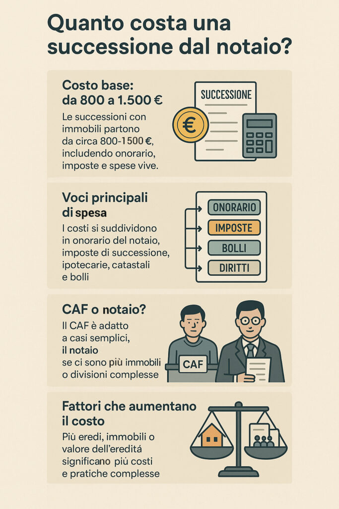 Infografica che illustra i costi di successione dal notaio