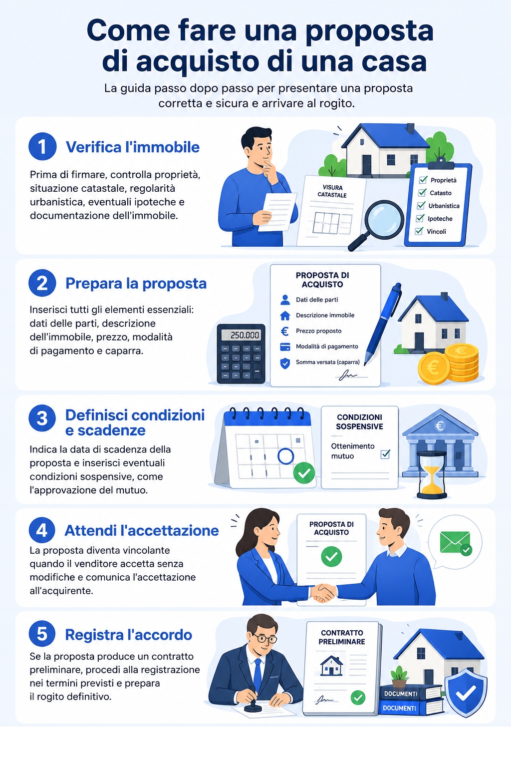 Infografica che illustra come fare una proposta di acquisto di una casa