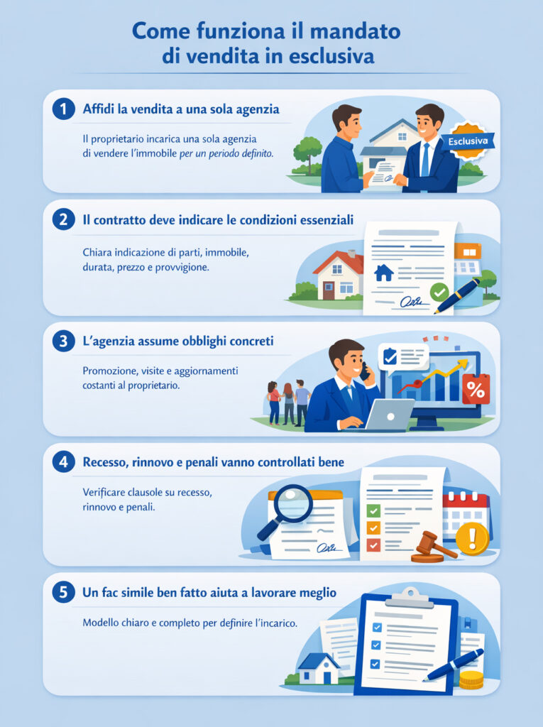 Infografica che illustra come funziona il mandato di vendita in esclusiva