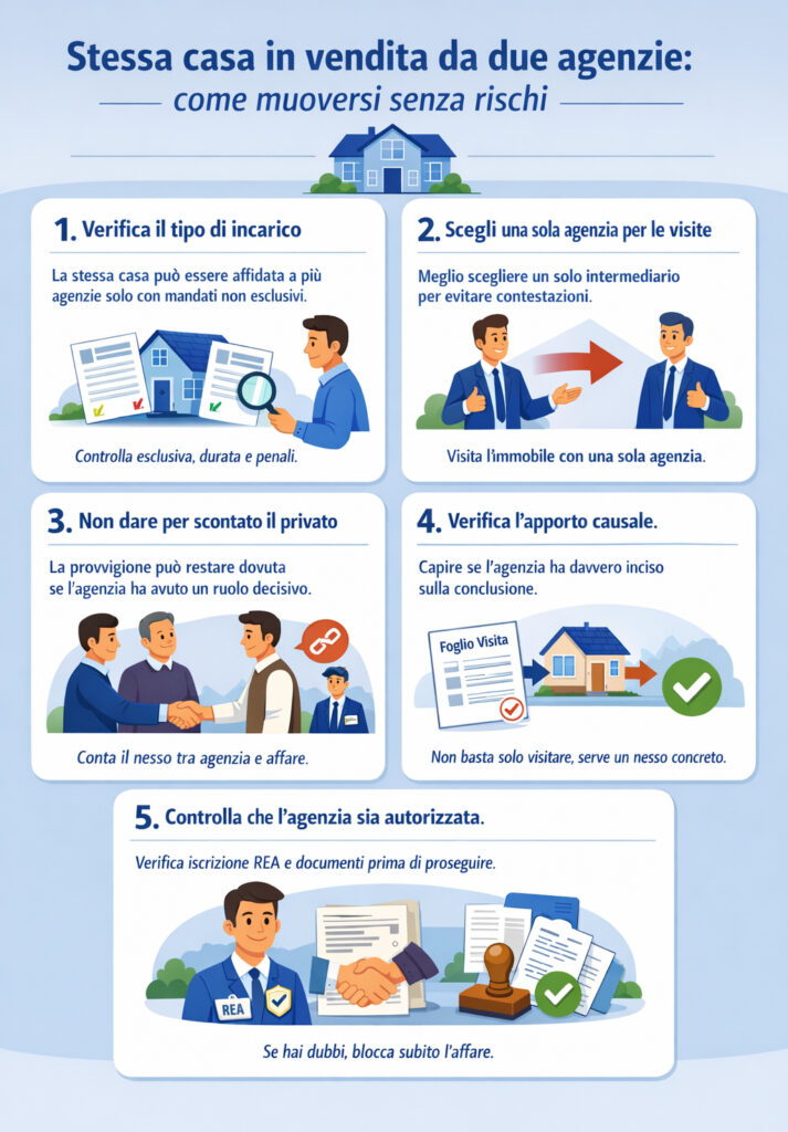 Infografica che illustra se e come vendere la stessa casa con due agenzie
