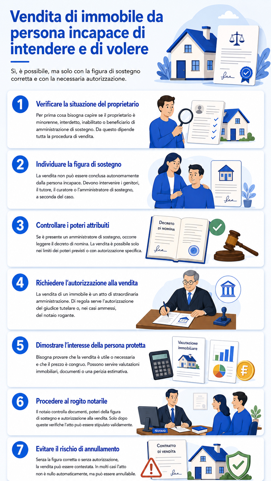 Infografica che illustra come effettuare la vendita di un immobile di una persona incapage
