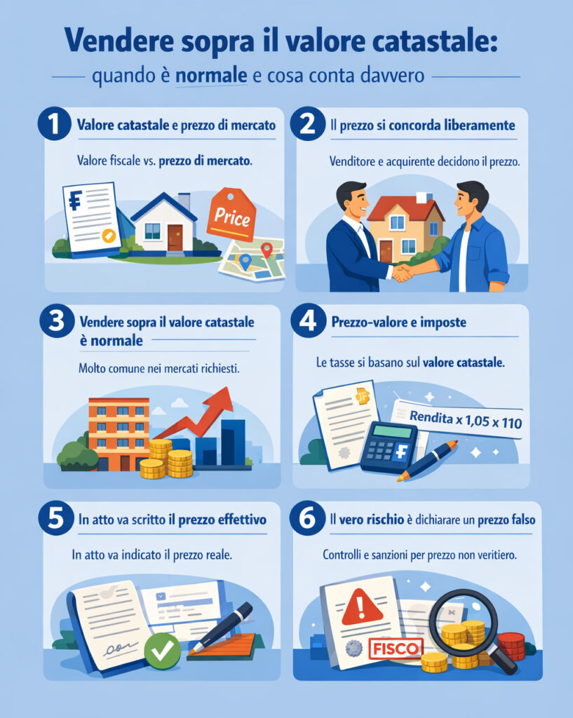 Infografica che spiega perché la vendita della casa avviene a un prezzo superiore al valore catastale