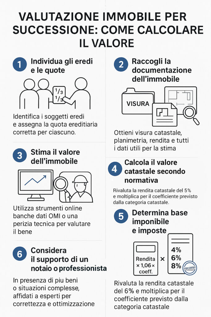 Infografica che illustra come calcolare il valore dell'immobile per la successione