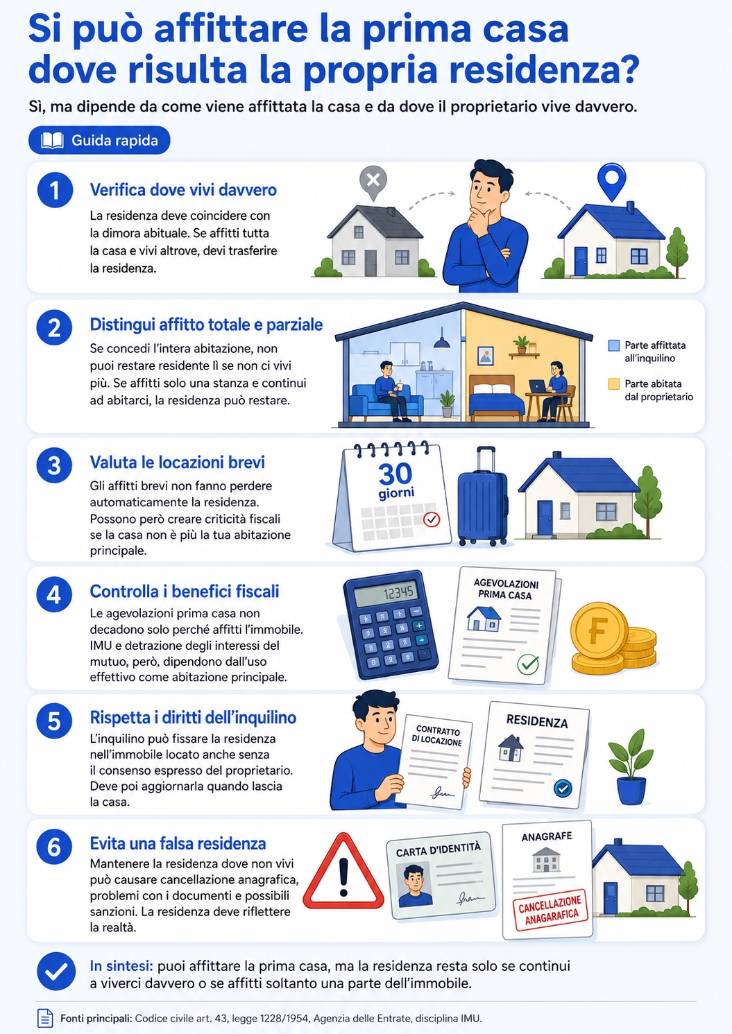 Infografica che spiega se si possa affittare la casa dove si ha la propria residenza
